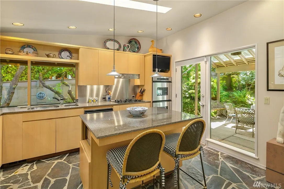 Cannon Remodel: kitchen with slate floor and garden doors