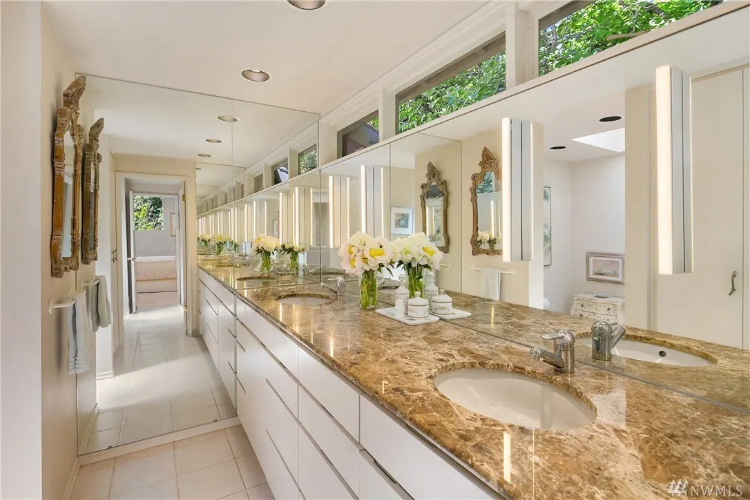 Cannon Remodel: bathroom with long vanity and clerestory