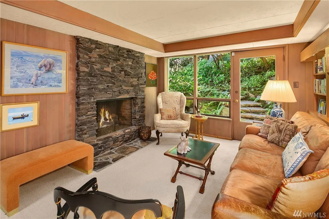 Cannon Remodel: family room with stacked-stone fireplace