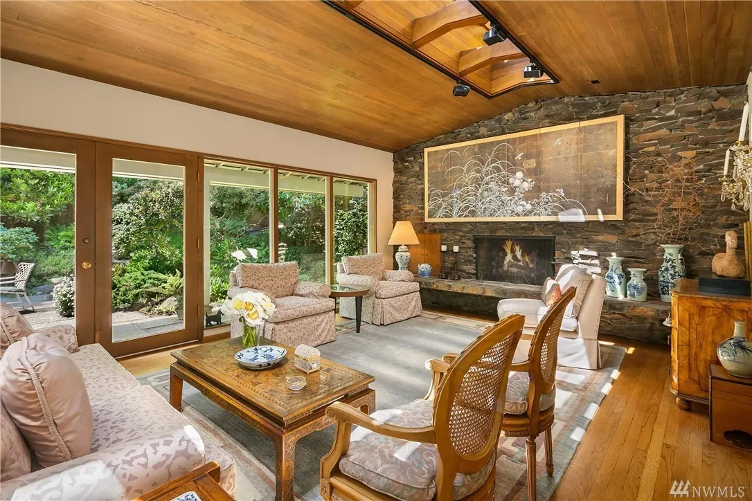 Cannon Remodel: living room under the vaulted cedar ceiling