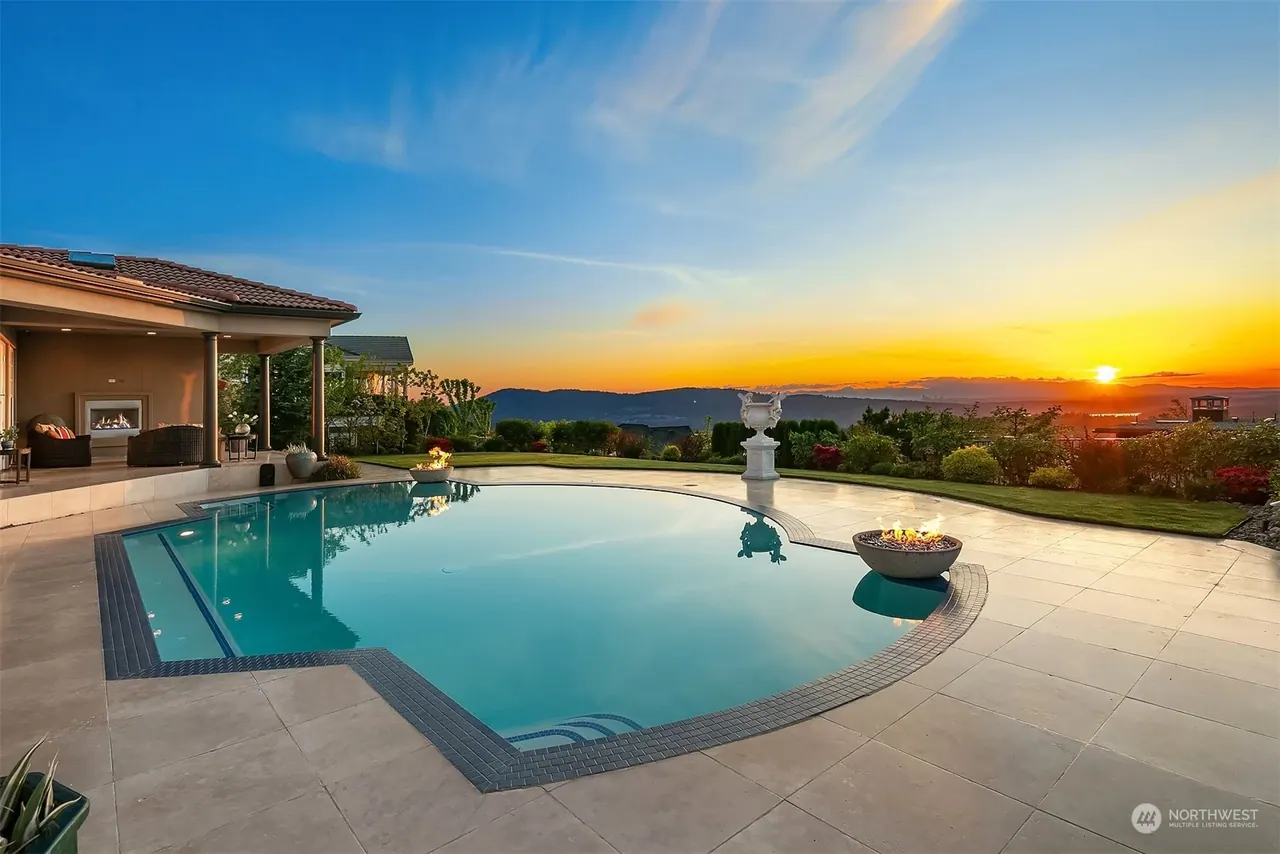 Harrison Street: pool terrace at sunset