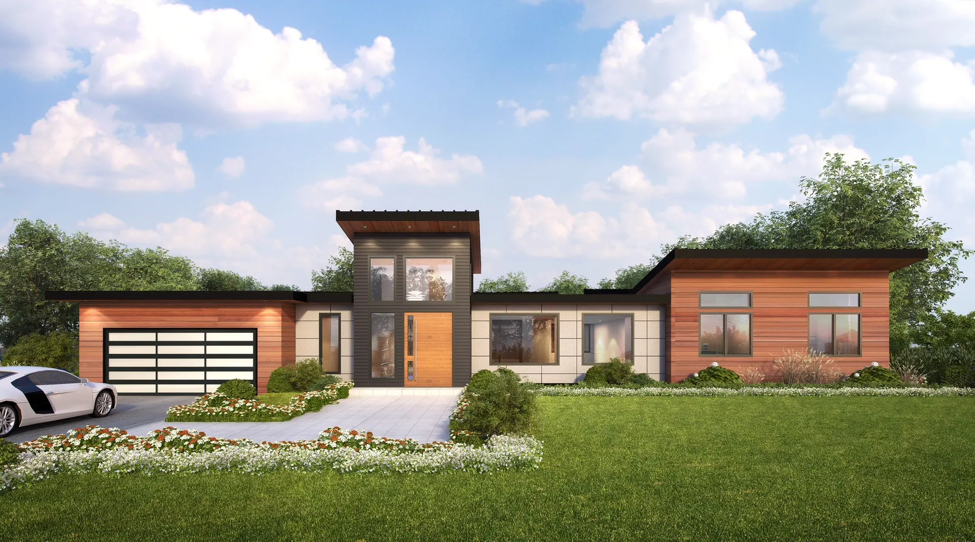 Houghton, Kirkland: entry court and garage under a single roof plane