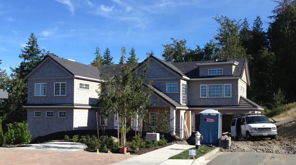 Isensee Residence, Issaquah: rendering of the rear elevation at dusk