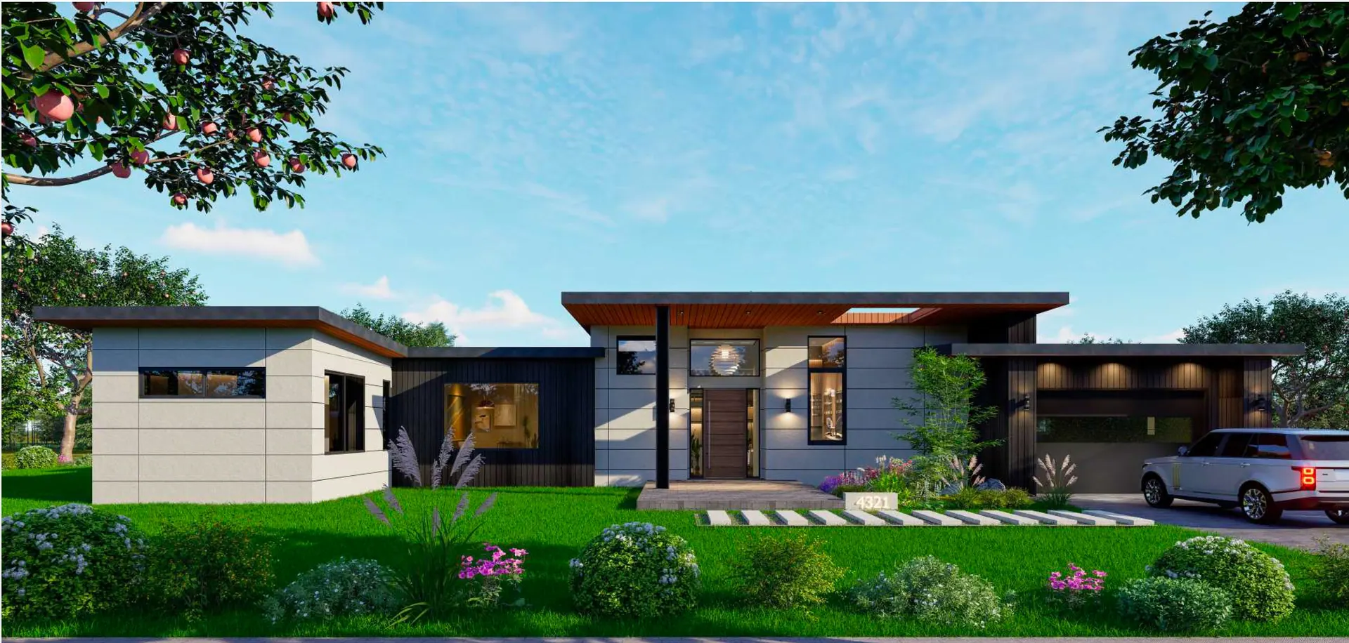 Lake Chelan Residence: street elevation with wood siding