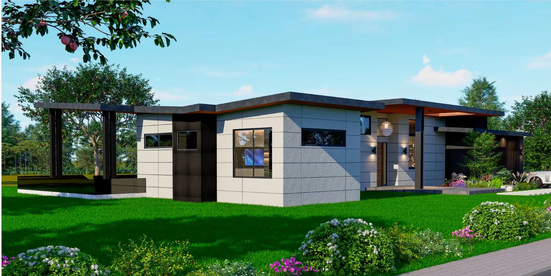 Lake Chelan Residence: front elevation and drive