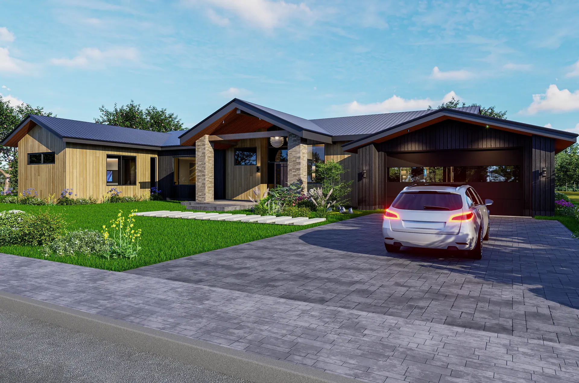 Lake Chelan Residence: side elevation in wood