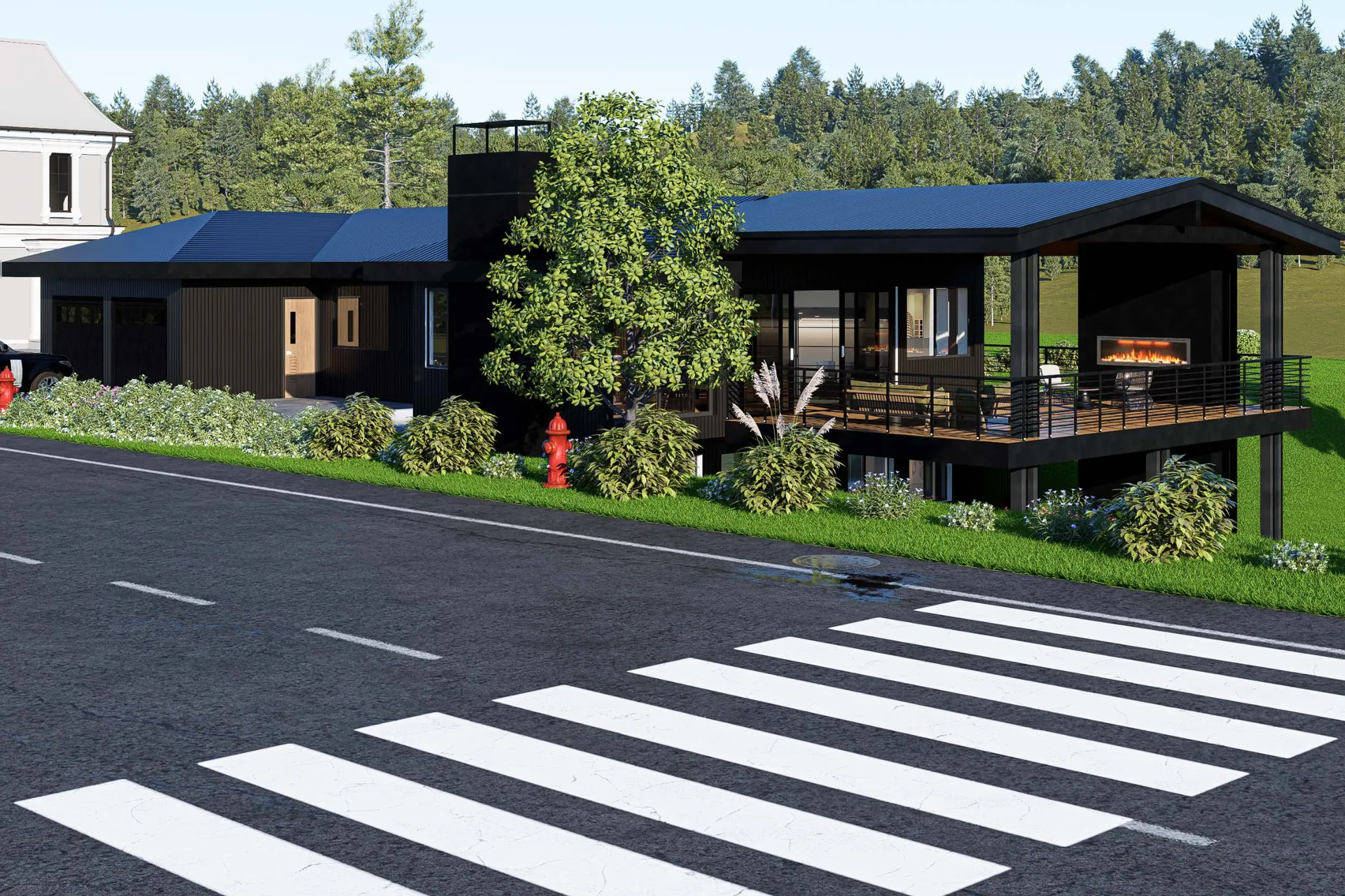 Lindor Residence: street view with crosswalk