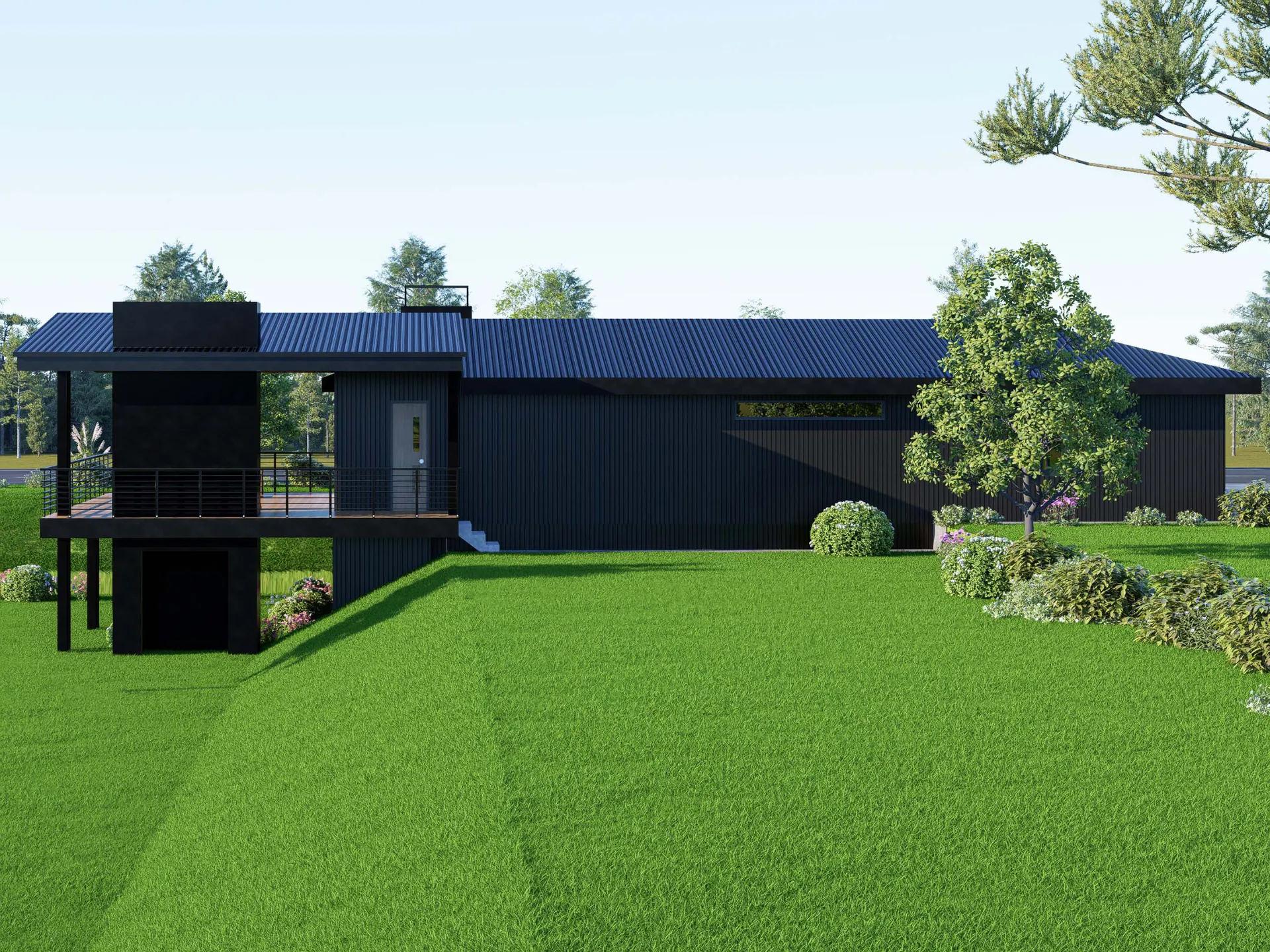 Lindor Residence: side elevation with chimney