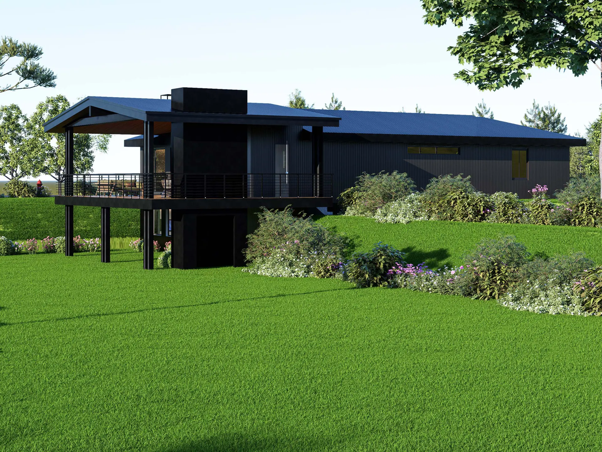 Lindor Residence: rear corner with chimney