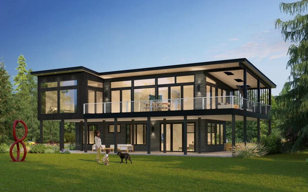 Onishi Residence: garden elevation with glazed upper floor