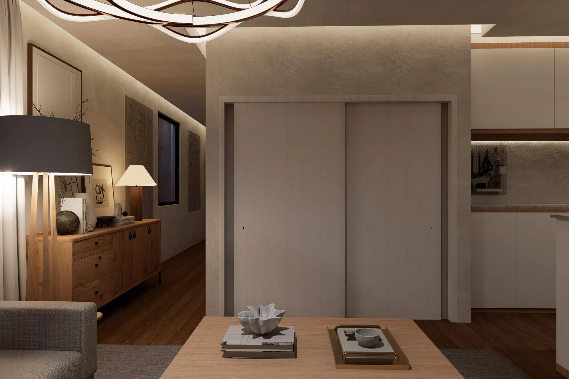 Orchard Street Homes 4018 & 4022: living room with cabinetry