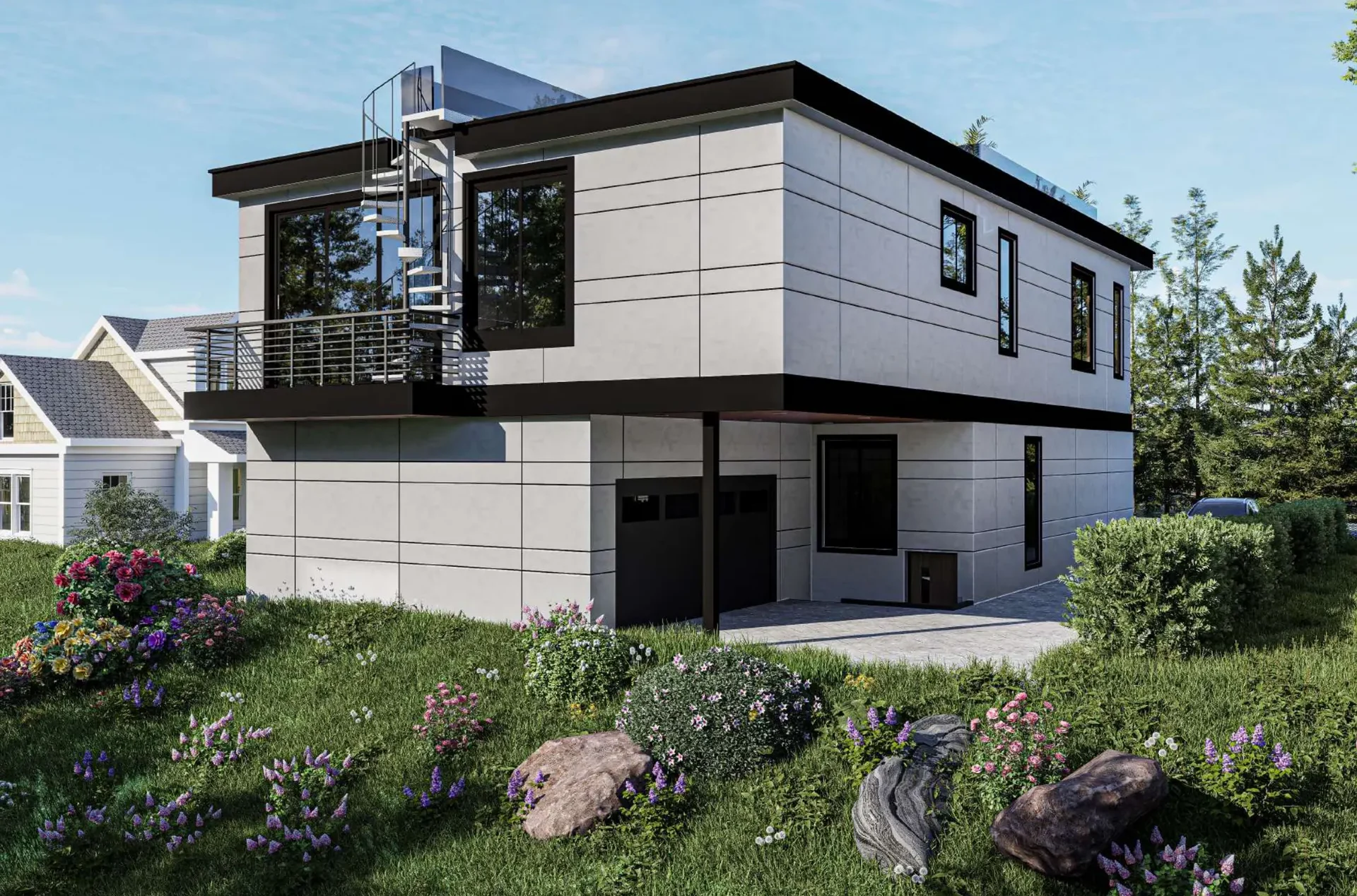 Orchard Street Homes 4018 & 4022: side elevation with exterior stair