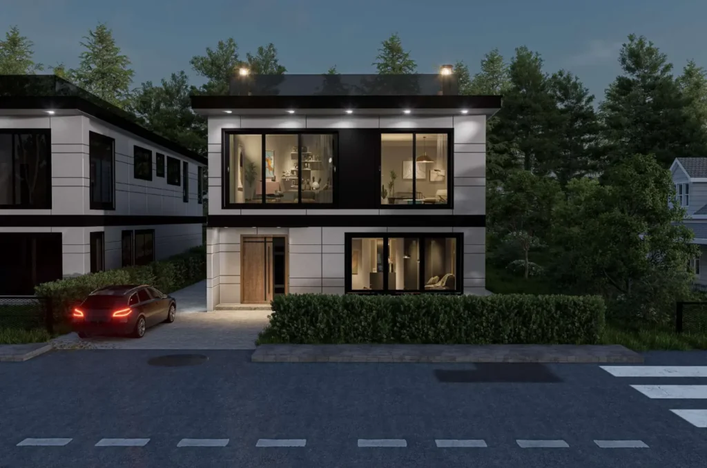 Orchard Street Homes 4018 & 4022: street view at dusk