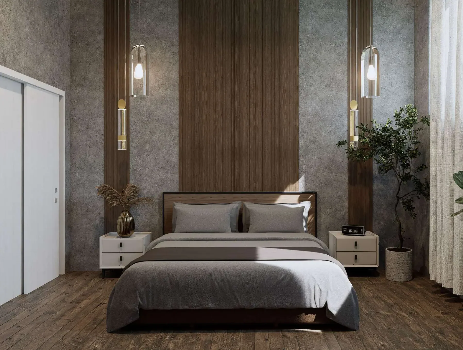 Orchard Street Homes 4018 & 4022: bedroom with wood wall