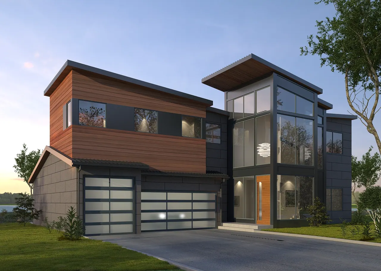 Sammamish Waterfront Remodel: lake-side elevation with new decks
