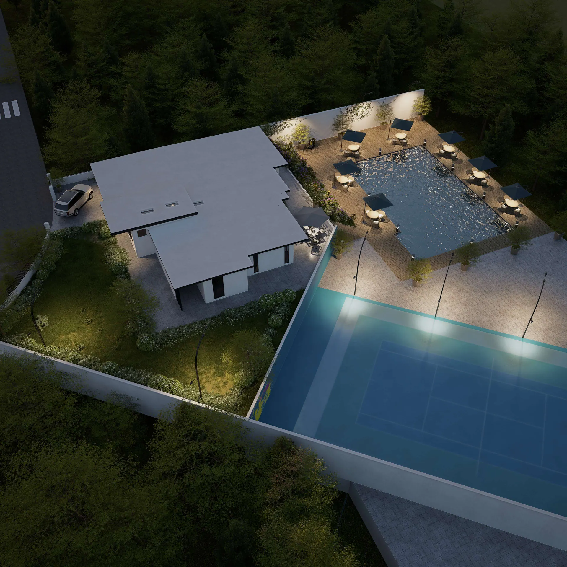 Vista Hermosa: aerial view of the house and pool