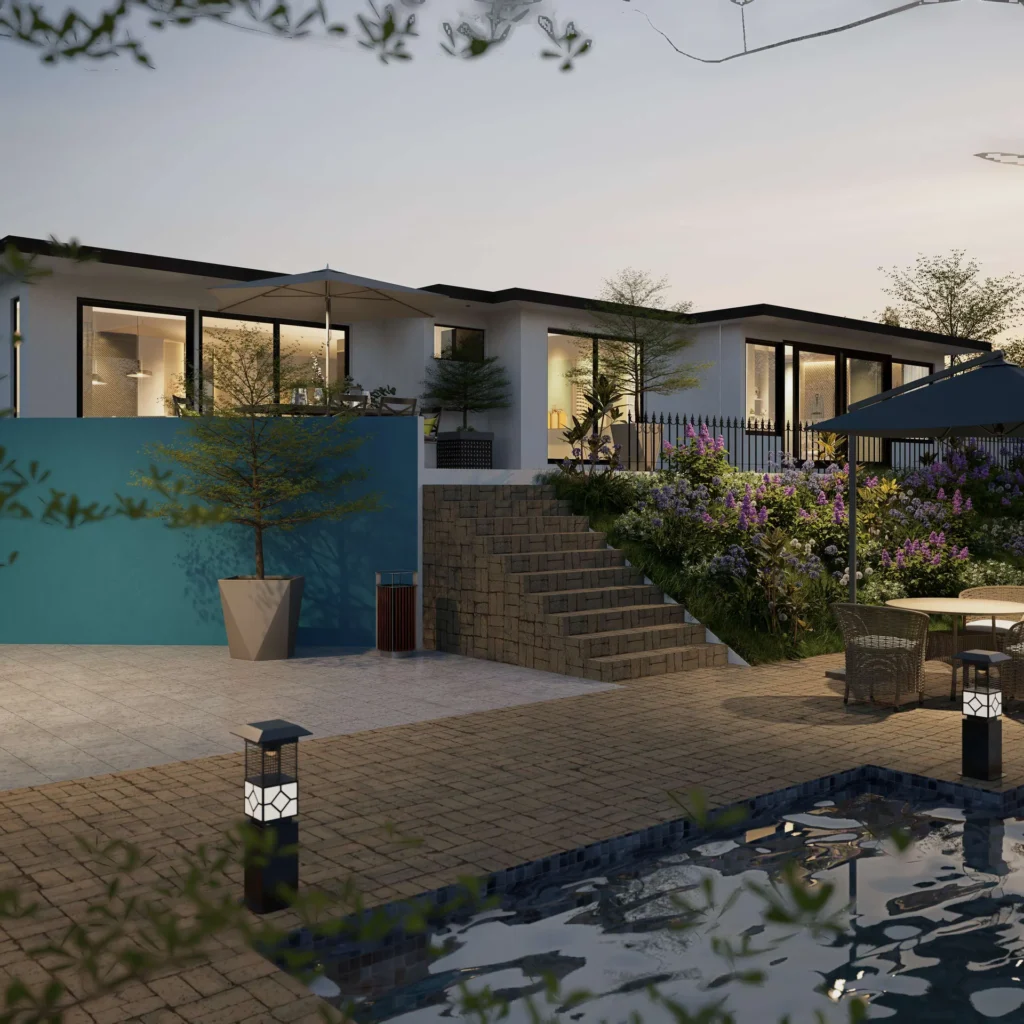 Vista Hermosa: pool terrace at dusk
